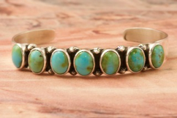7 Genuine Sonoran Turquoise Stones Sterling Silver Navajo Bracelet